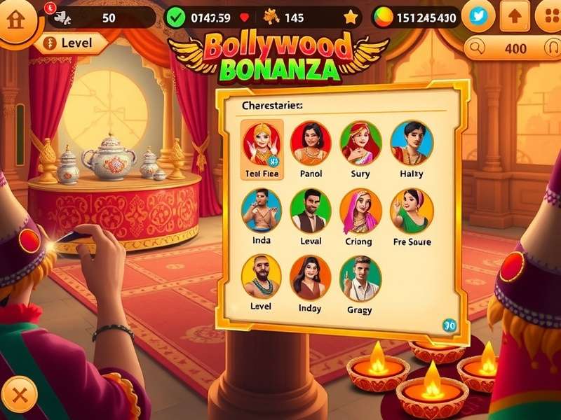Bollywood Bonanza level progression and character selection screen