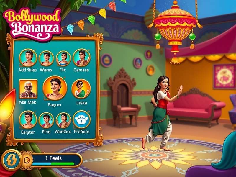 Bollywood Bonanza gameplay screenshot showing vibrant Indian-themed interface